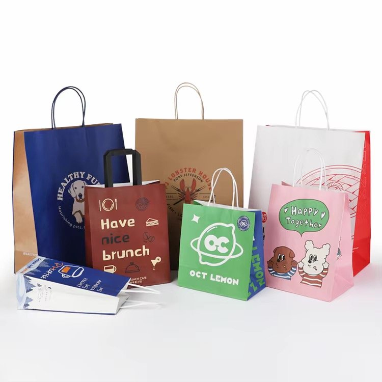 Custom kraft paper bags with various handles and finishes