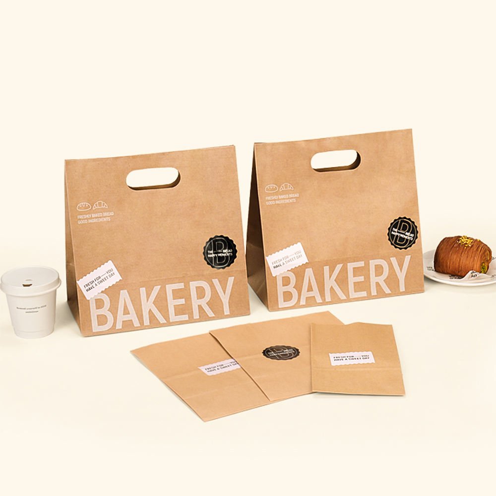 Bakery & Cake Packaging - Bakery kraft paper bags set with coffee cup and food containers