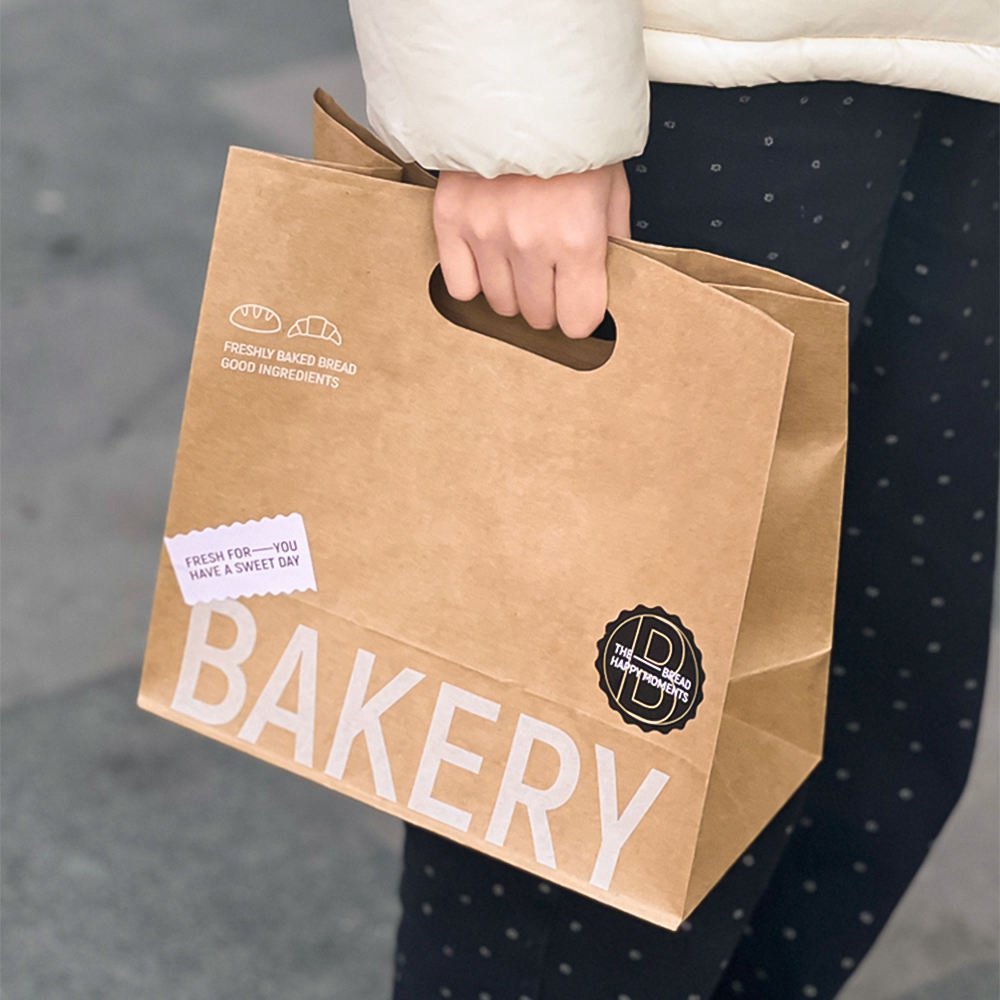 Bakery & Cake Packaging - Hand carrying bakery kraft paper bag with die-cut handle
