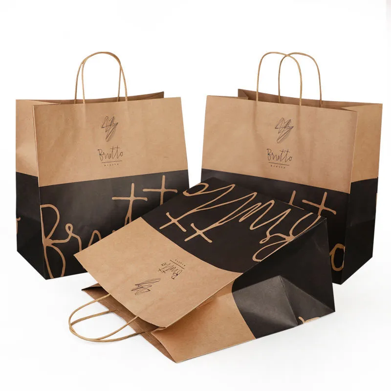 Natural brown kraft paper bags with twisted paper handles