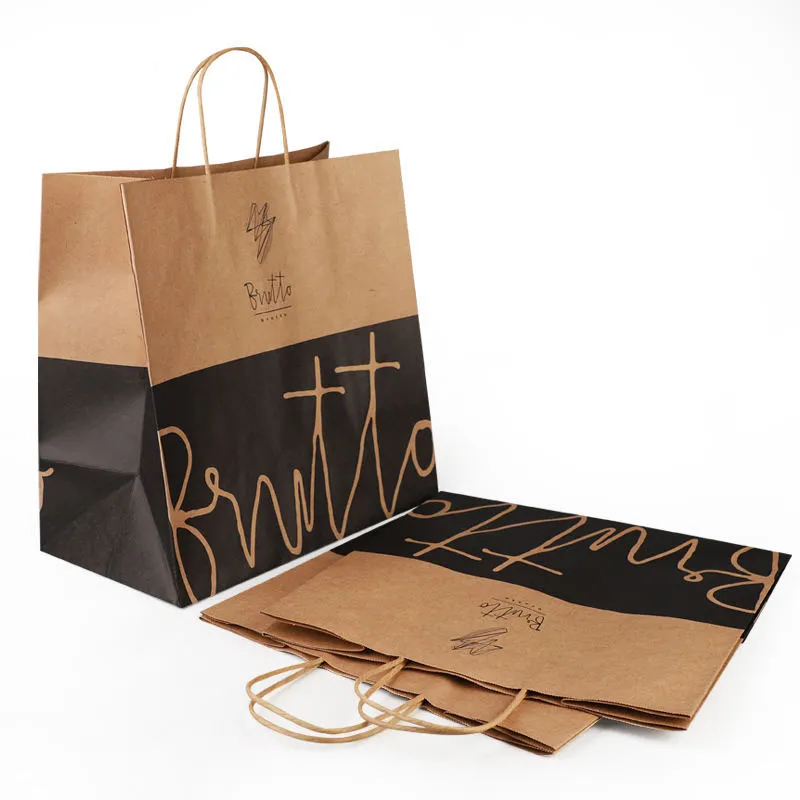 Organic Sustainable Retail Bags - Navy kraft paper bags with custom printed logo