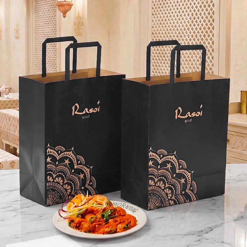Sustainable Fashion Recycled Bags - Black kraft paper bags in three sizes with paper rope handles