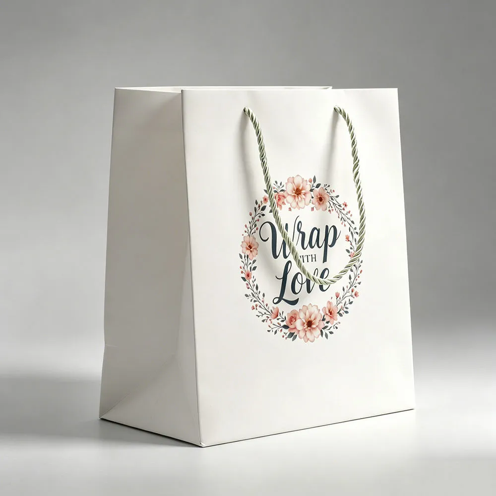 Corporate Brand Event Bags - Black white and kraft paper bags with custom logo printing