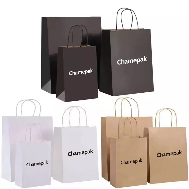 Grocery & Retail Shopping Bags - Black white and kraft paper bags with custom logo printing