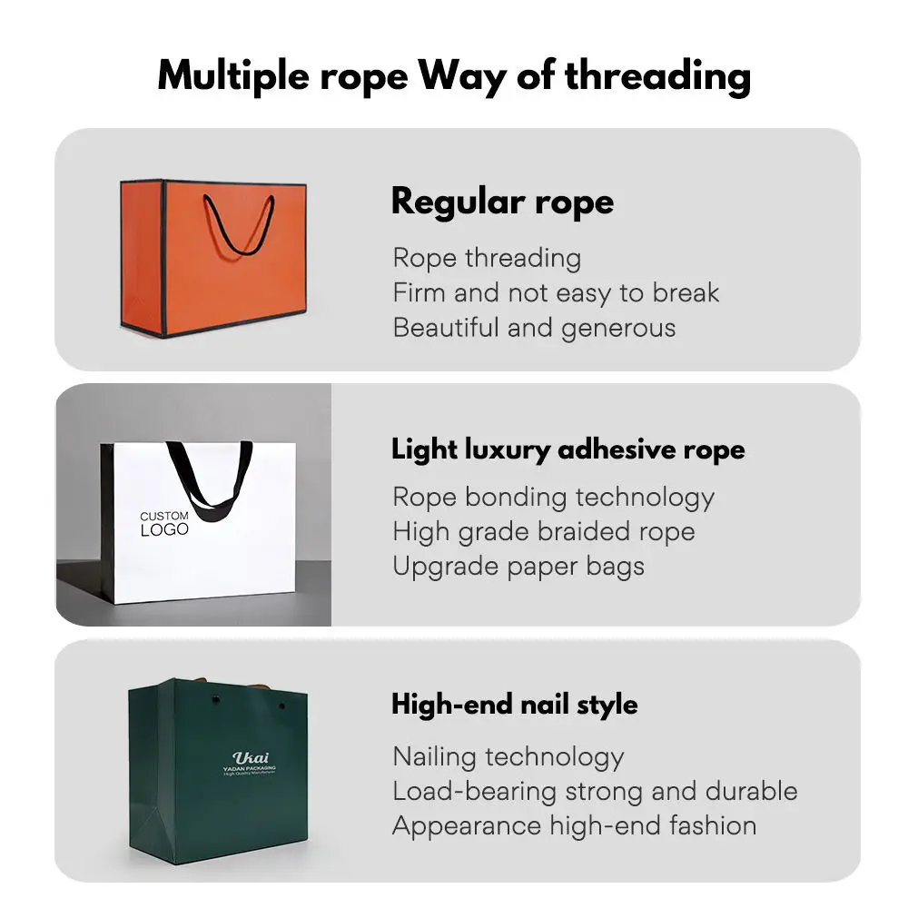 Luxury Mall Shopping Bags - Multiple rope handle threading methods for luxury paper bags