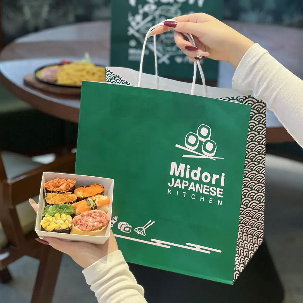 Sushi & Bento Catering Bags - Hand carrying takeaway paper bag with sushi box