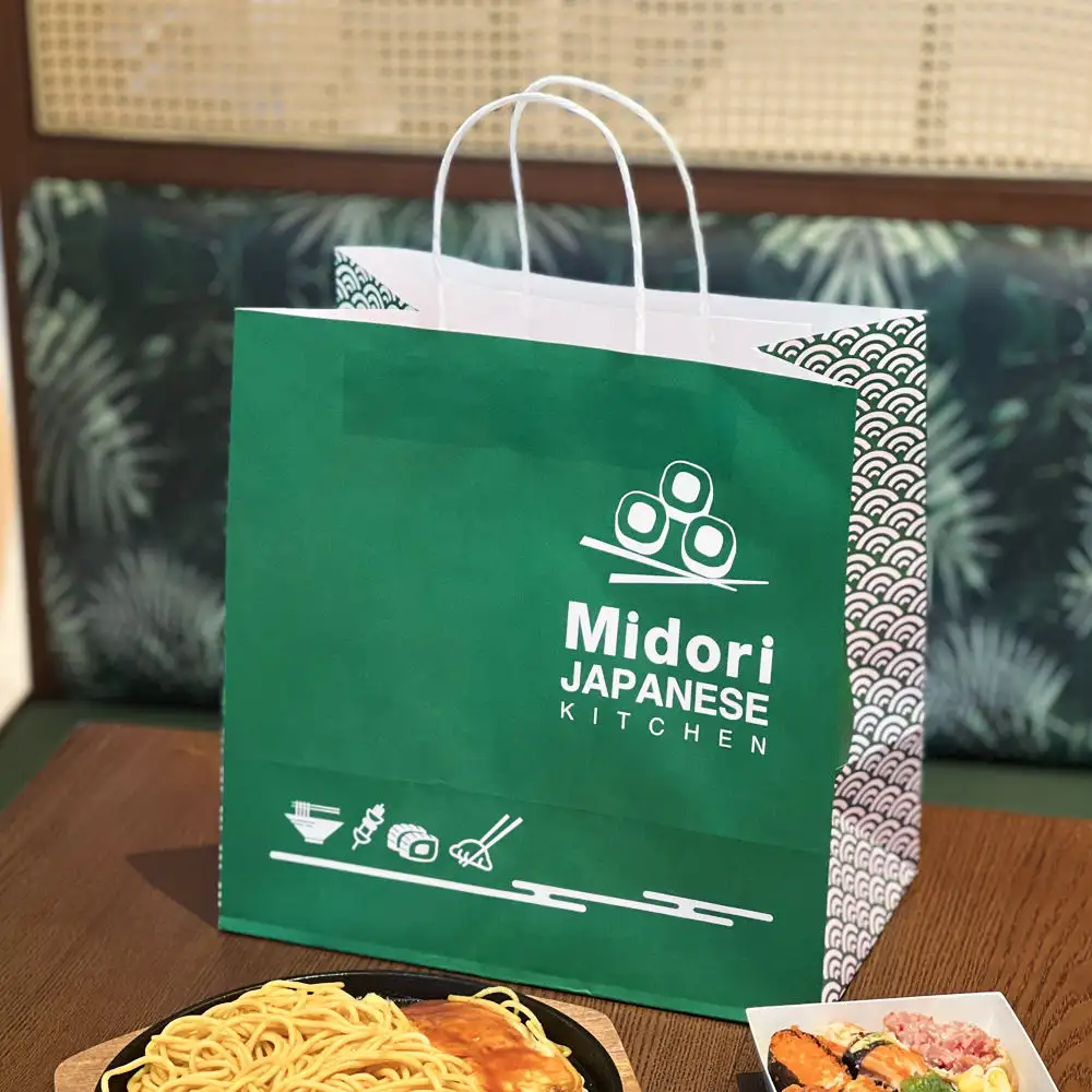 Sushi & Bento Catering Bags - Single takeaway kraft paper bag with noodle and sushi