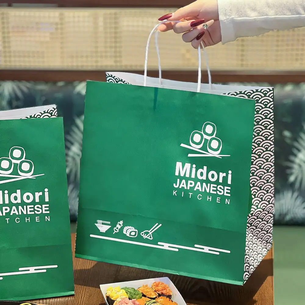 Sushi & Bento Catering Bags - Hand carrying large takeaway paper bag with small bag