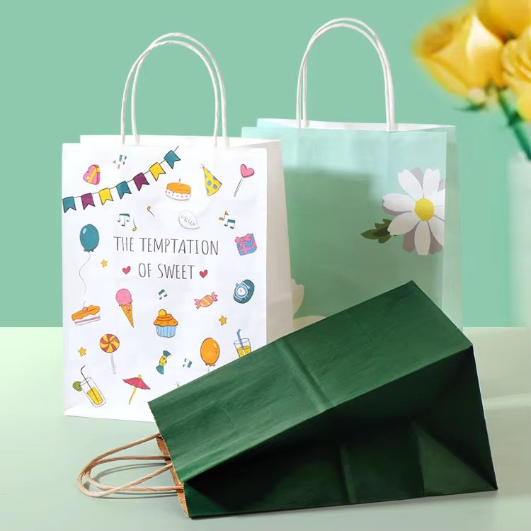 Wholesale Blank Stock Bags - Colorful printed kraft paper bags with custom designs for sweets and gifts