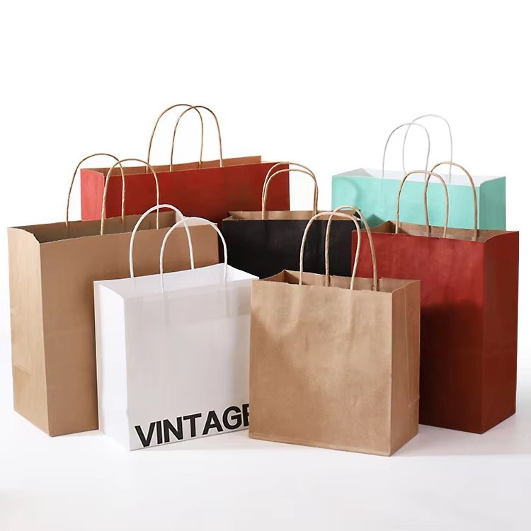 Wholesale Blank Stock Bags - Kraft paper bags in multiple colors with twisted paper handles